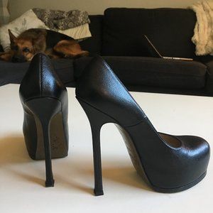 YSL Black Leather Platform Pumps